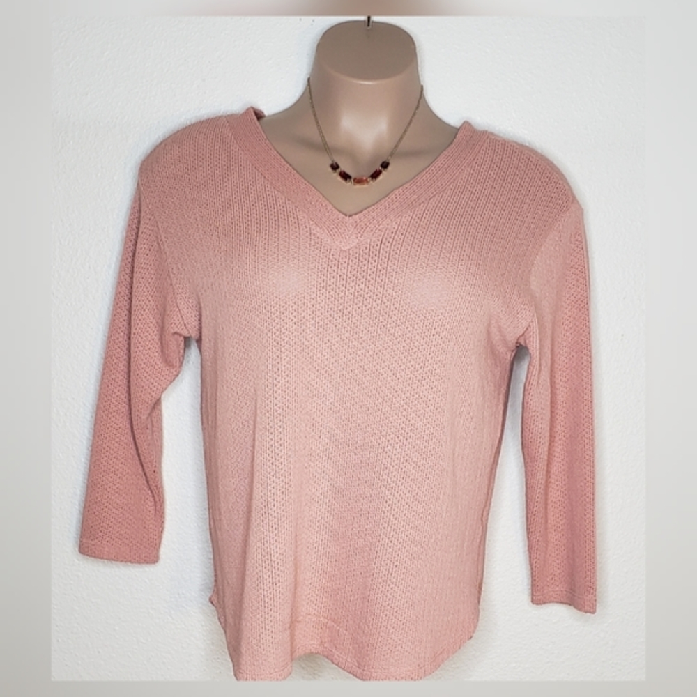 SADIE & LOVE Pink Vneck Knit Sweater Top Shirt